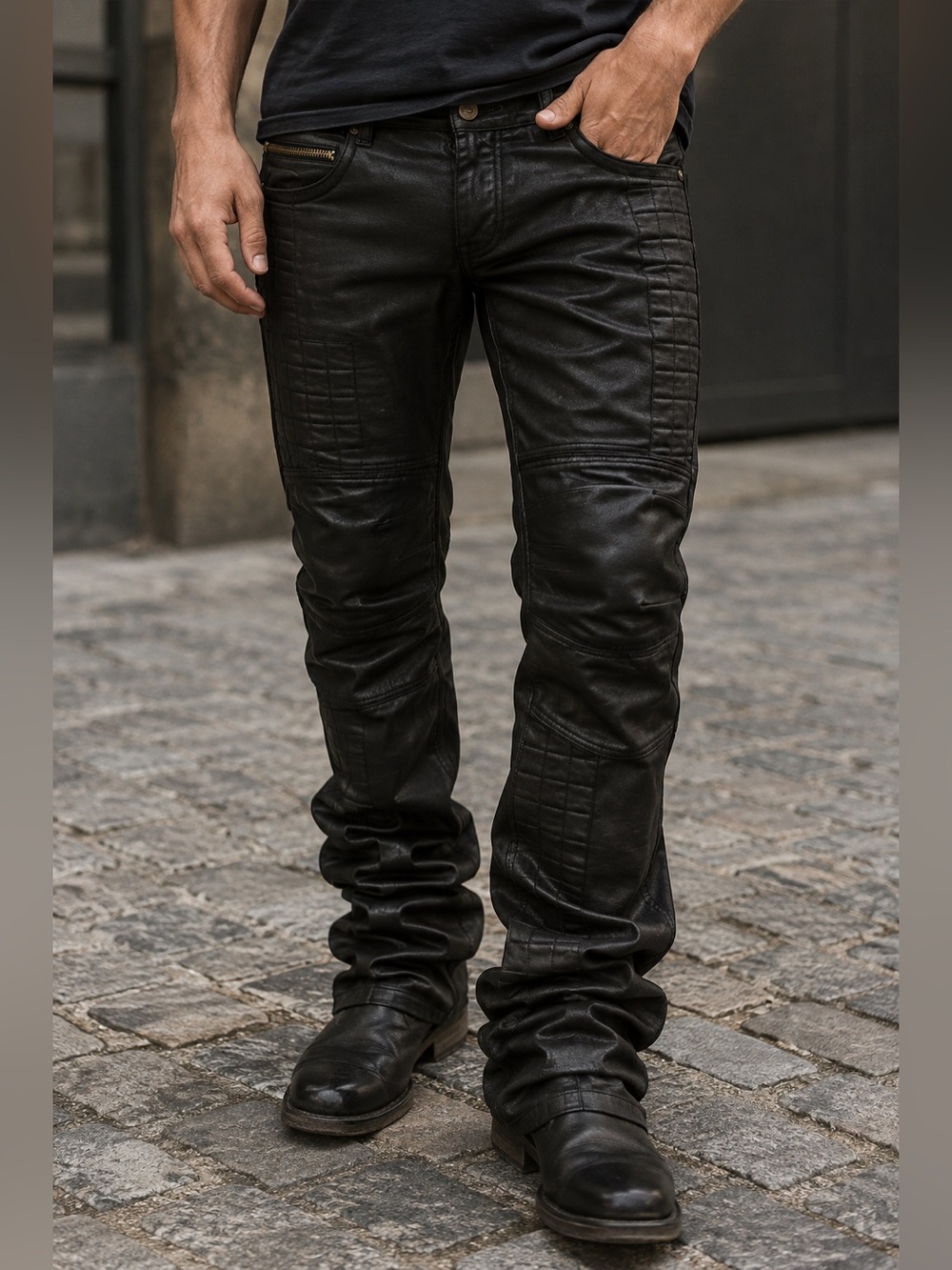 ROCKSTAR ORIGINAL Men's Y2K Grunge Stacked Waxed Black Denin Moto Jeans 33x35